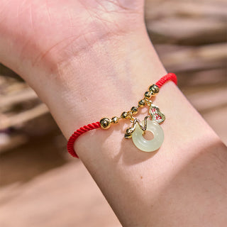 Buddha Gift Copper Plated Gold Jade Peace Buckle Fu Character Year Of The Snake Red String Luck Bracelet