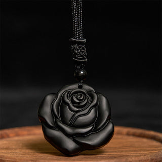 Buddha Gift Black Obsidian String Black Rose Purification Necklace Pendant