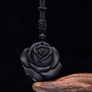 Buddha Gift Black Obsidian String Black Rose Purification Necklace Pendant