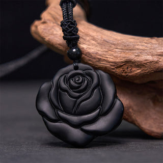 Buddha Gift Black Obsidian String Black Rose Purification Necklace Pendant