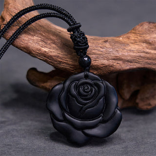 Buddha Gift Black Obsidian String Black Rose Purification Necklace Pendant