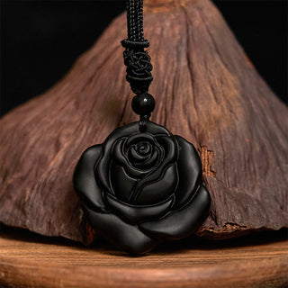 Buddha Gift Black Obsidian String Black Rose Purification Necklace Pendant