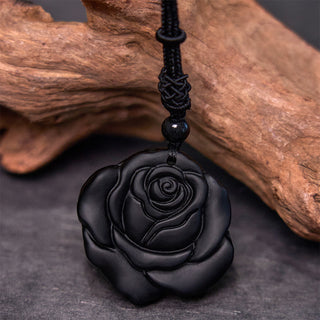 Buddha Gift Black Obsidian String Black Rose Purification Necklace Pendant