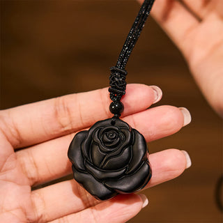 Buddha Gift Black Obsidian String Black Rose Purification Necklace Pendant