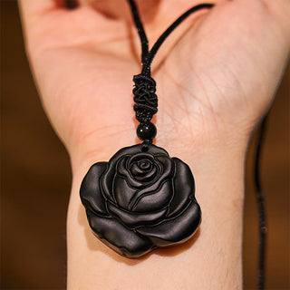 Buddha Gift Black Obsidian String Black Rose Purification Necklace Pendant