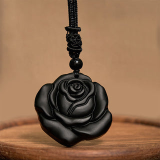 Buddha Gift Black Obsidian String Black Rose Purification Necklace Pendant