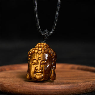 Buddha Gift Tiger Eye String Buddha Head Courage Necklace Pendant
