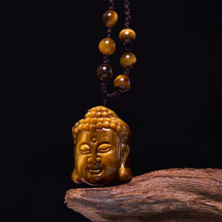 Buddha Gift Tiger Eye String Buddha Head Courage Necklace Pendant