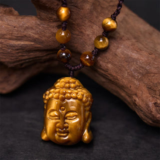 Buddha Gift Tiger Eye String Buddha Head Courage Necklace Pendant