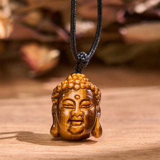 Buddha Gift Tiger Eye String Buddha Head Courage Necklace Pendant
