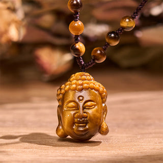 Buddha Gift Tiger Eye String Buddha Head Courage Necklace Pendant