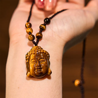 Buddha Gift Tiger Eye String Buddha Head Courage Necklace Pendant