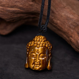 Buddha Gift Tiger Eye String Buddha Head Courage Necklace Pendant