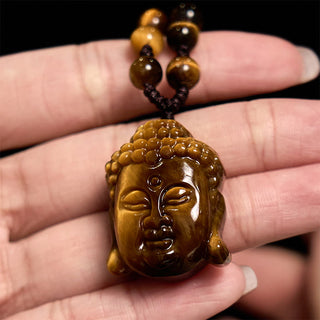 Buddha Gift Tiger Eye String Buddha Head Courage Necklace Pendant