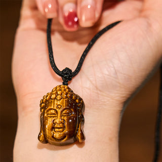 Buddha Gift Tiger Eye String Buddha Head Courage Necklace Pendant