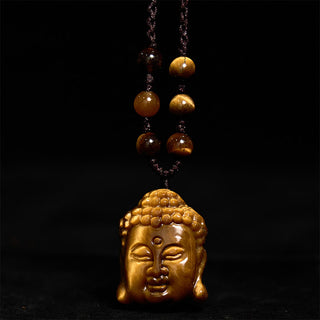 Buddha Gift Tiger Eye String Buddha Head Courage Necklace Pendant