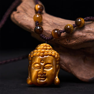 Buddha Gift Tiger Eye String Buddha Head Courage Necklace Pendant