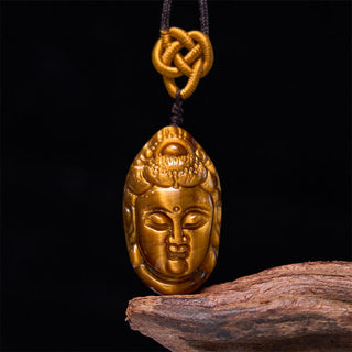 Buddha Gift Tiger Eye Kwan Yin Avalokitesvara Head String Strength Necklace Pendant