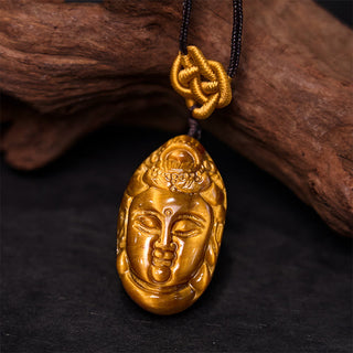 Buddha Gift Tiger Eye Kwan Yin Avalokitesvara Head String Strength Necklace Pendant