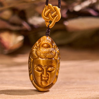 Buddha Gift Tiger Eye Kwan Yin Avalokitesvara Head String Strength Necklace Pendant
