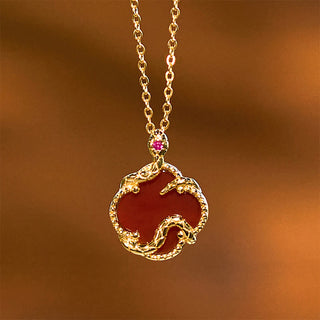 Buddha Gift 925 Sterling Silver Four Red Agate Black Onyx Leaf Clover Year Of The Snake Blessing Necklace Pendant