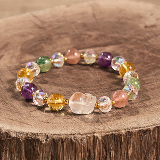 Buddha Gift PiXiu White Crystal Citrine Green Strawberry Quartz Amethyst Luck Bracelet