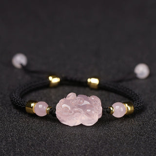 Buddha Gift PiXiu Pink Crystal Wealth String Braided Bracelet