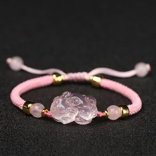Buddha Gift PiXiu Pink Crystal Wealth String Braided Bracelet