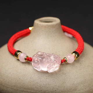 Buddha Gift PiXiu Pink Crystal Wealth String Braided Bracelet