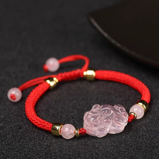 Buddha Gift PiXiu Pink Crystal Wealth String Braided Bracelet