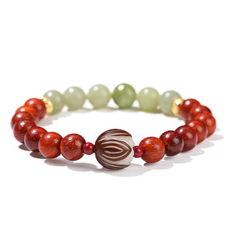 Buddha Gift Natural Rosewood Cyan Jade Bodhi Seed Lotus Warmth Calm Bracelet