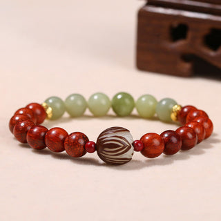 Buddha Gift Natural Rosewood Cyan Jade Bodhi Seed Lotus Warmth Calm Bracelet