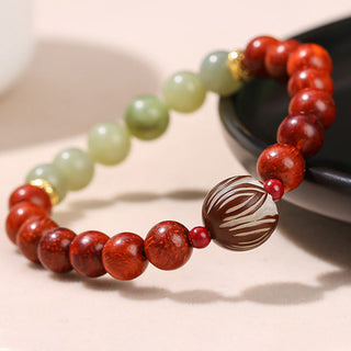 Buddha Gift Natural Rosewood Cyan Jade Bodhi Seed Lotus Warmth Calm Bracelet
