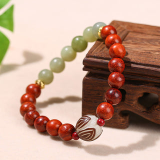 Buddha Gift Natural Rosewood Cyan Jade Bodhi Seed Lotus Warmth Calm Bracelet