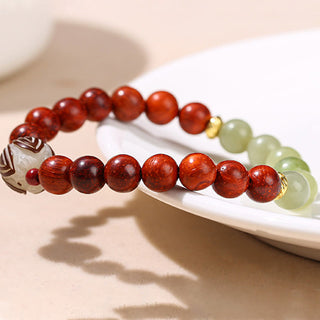 Buddha Gift Natural Rosewood Cyan Jade Bodhi Seed Lotus Warmth Calm Bracelet