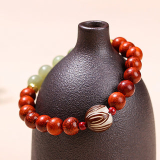Buddha Gift Natural Rosewood Cyan Jade Bodhi Seed Lotus Warmth Calm Bracelet