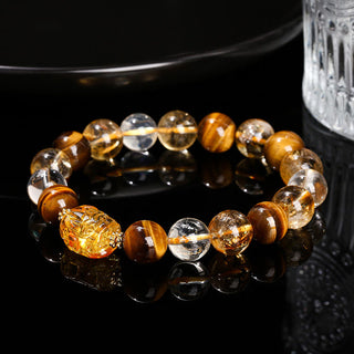 Buddha Gift Natural Yellow Tiger Eye Citrine Beeswax Pixiu Strength Bracelet