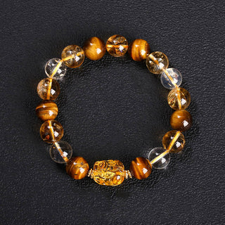 Buddha Gift Natural Yellow Tiger Eye Citrine Beeswax Pixiu Strength Bracelet