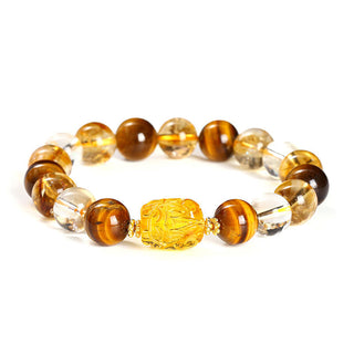 Buddha Gift Natural Yellow Tiger Eye Citrine Beeswax Pixiu Strength Bracelet
