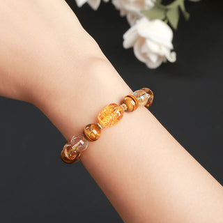 Buddha Gift Natural Yellow Tiger Eye Citrine Beeswax Pixiu Strength Bracelet