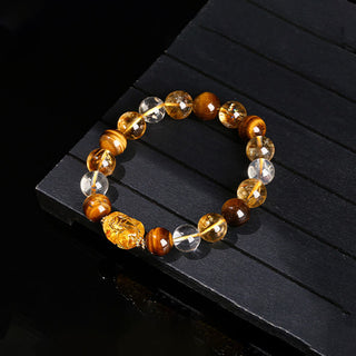 Buddha Gift Natural Yellow Tiger Eye Citrine Beeswax Pixiu Strength Bracelet