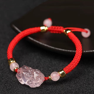 Buddha Gift PiXiu Pink Crystal Wealth String Braided Bracelet