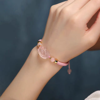 Buddha Gift PiXiu Pink Crystal Wealth String Braided Bracelet