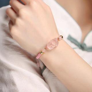 Buddha Gift PiXiu Pink Crystal Wealth String Braided Bracelet