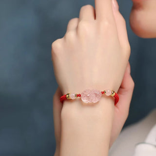 Buddha Gift PiXiu Pink Crystal Wealth String Braided Bracelet