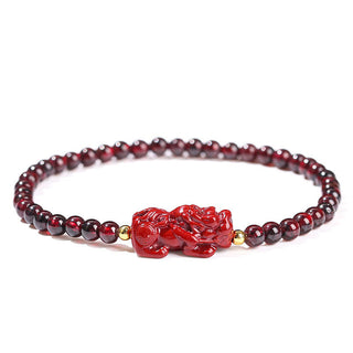 Buddha Gift Garnet Cinnabar PiXiu Strawberry Quartz Square Bead Protection Bracelet