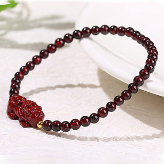 Buddha Gift Garnet Cinnabar PiXiu Strawberry Quartz Square Bead Protection Bracelet