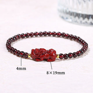 Buddha Gift Garnet Cinnabar PiXiu Strawberry Quartz Square Bead Protection Bracelet