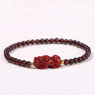 Buddha Gift Garnet Cinnabar PiXiu Strawberry Quartz Square Bead Protection Bracelet