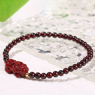 Buddha Gift Garnet Cinnabar PiXiu Strawberry Quartz Square Bead Protection Bracelet